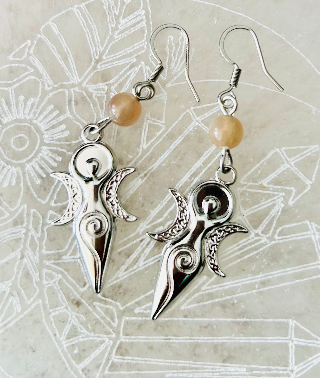 Peach moonstone Goddess earrings