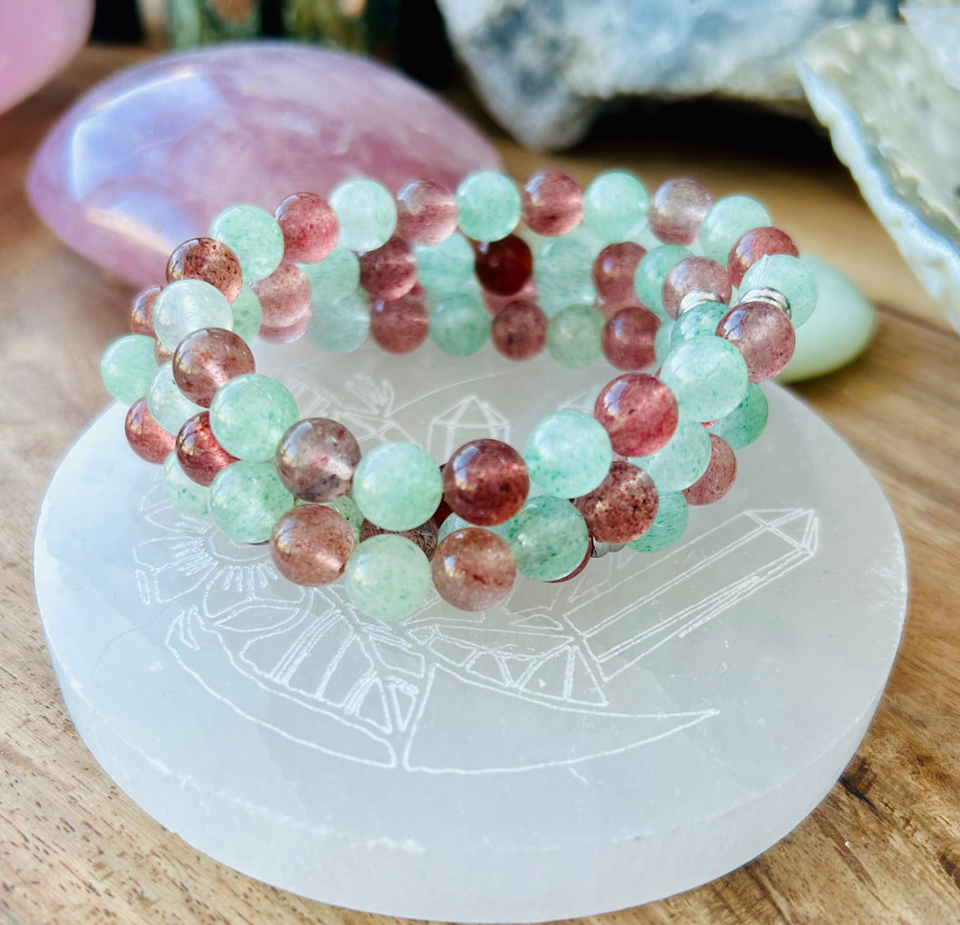 Pink & Green Strawberry Quartz Bracelet ✨🌸