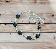 Load image into Gallery viewer, Solid silver labradorite bracelet
