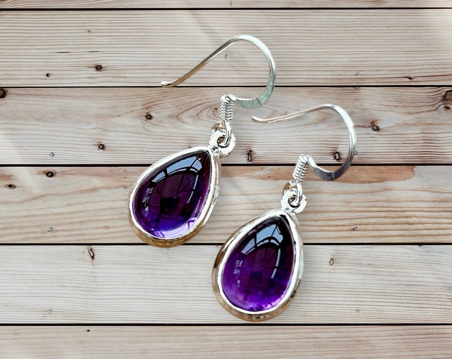 Solid silver amethyst drop earrings