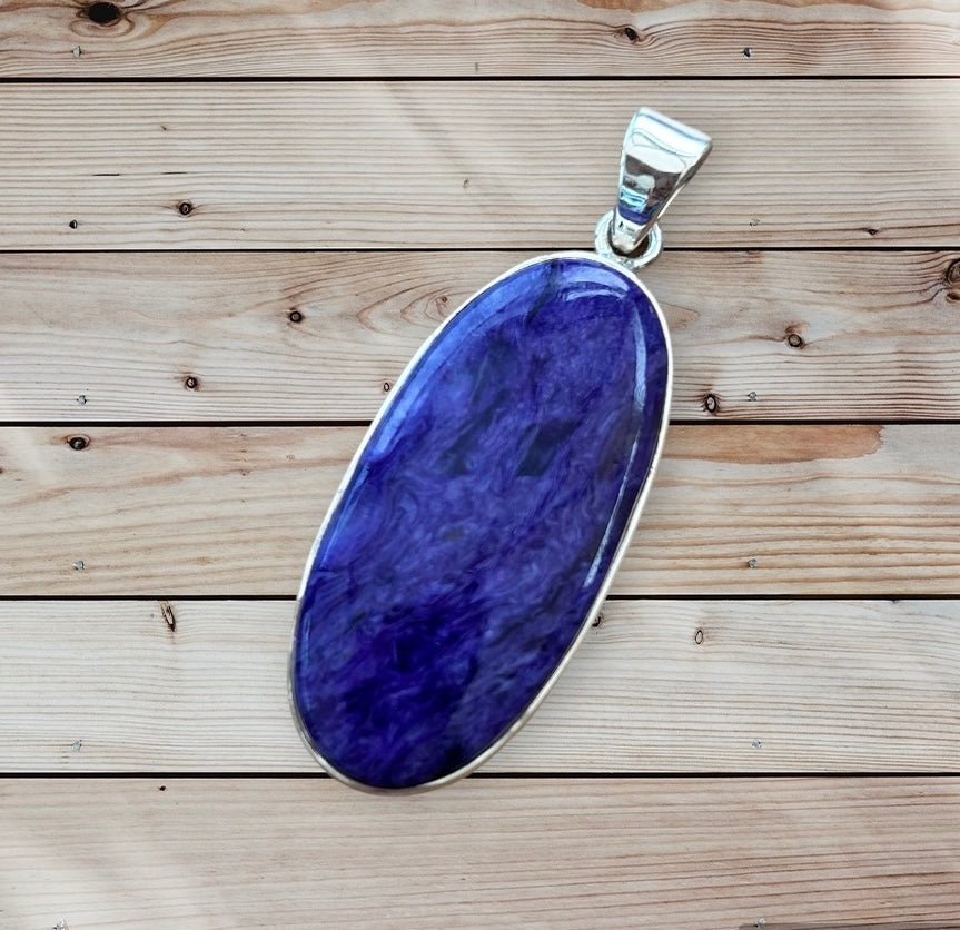 Charoite solid silver pendant