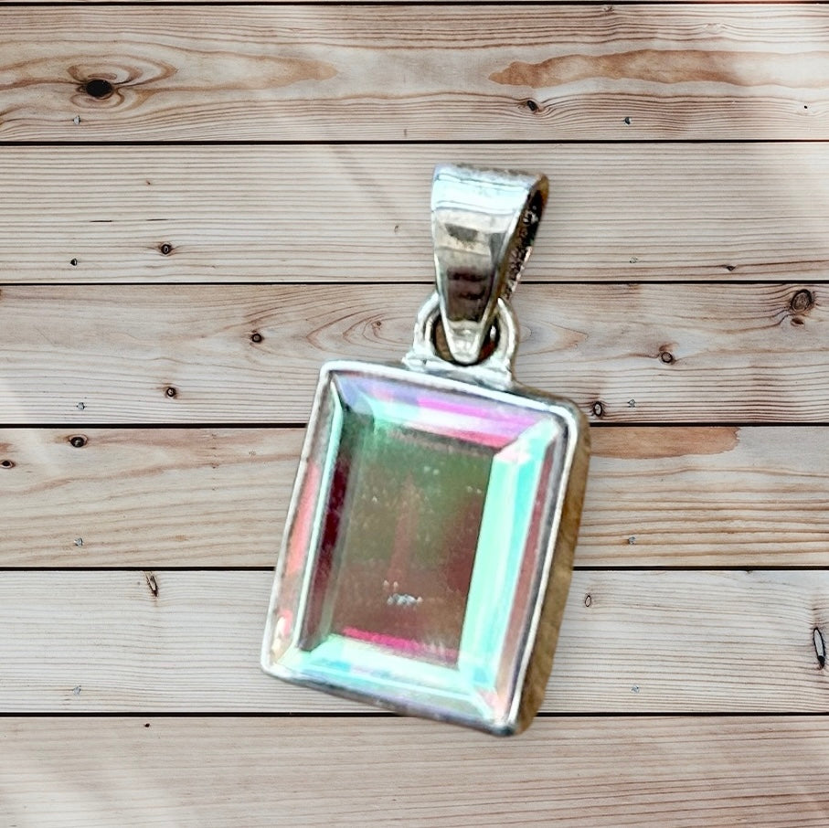 Solid silver White Mystic Topaz pendant