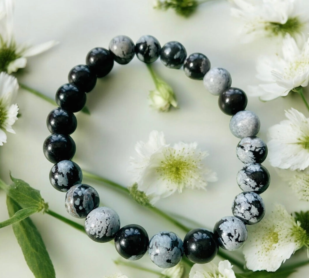 Snowflake Obsidian bead bracelets