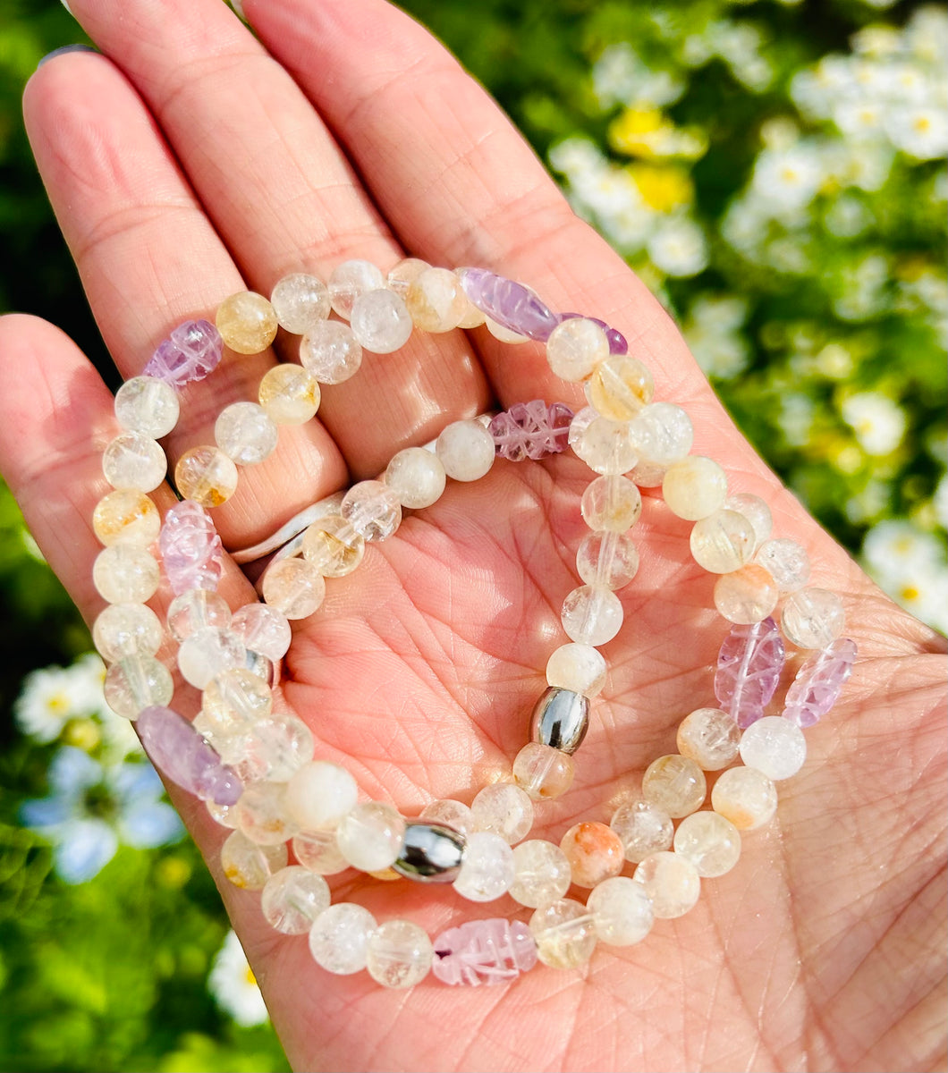 Dainty citrine and amethyst bracelet