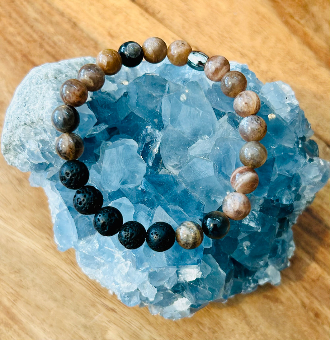 Black moonstone and lava bead bracelet