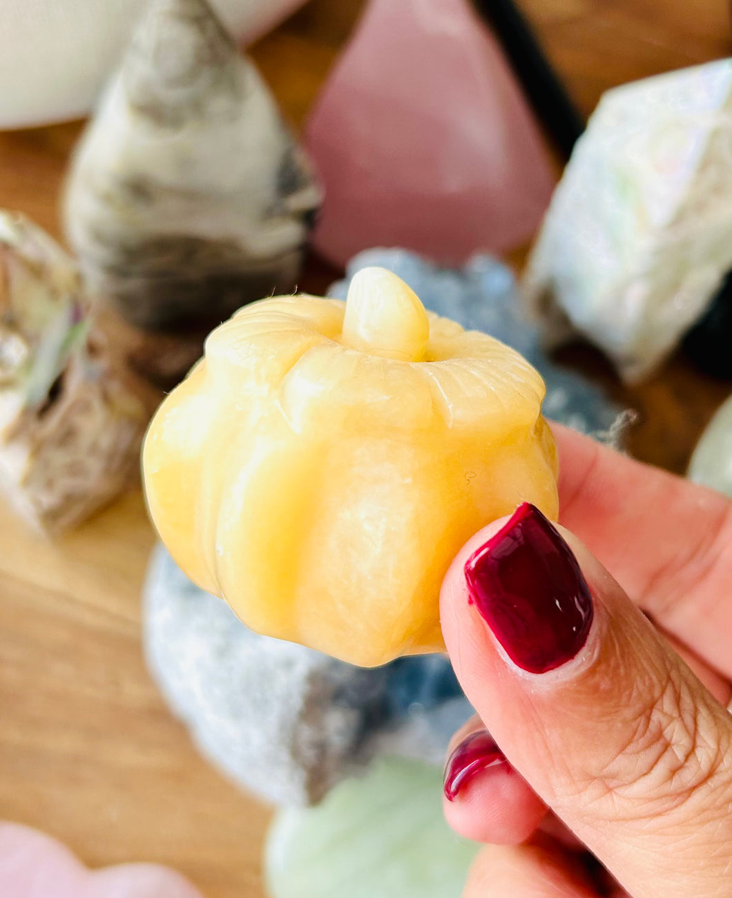 Yellow calcite carved pumpkin