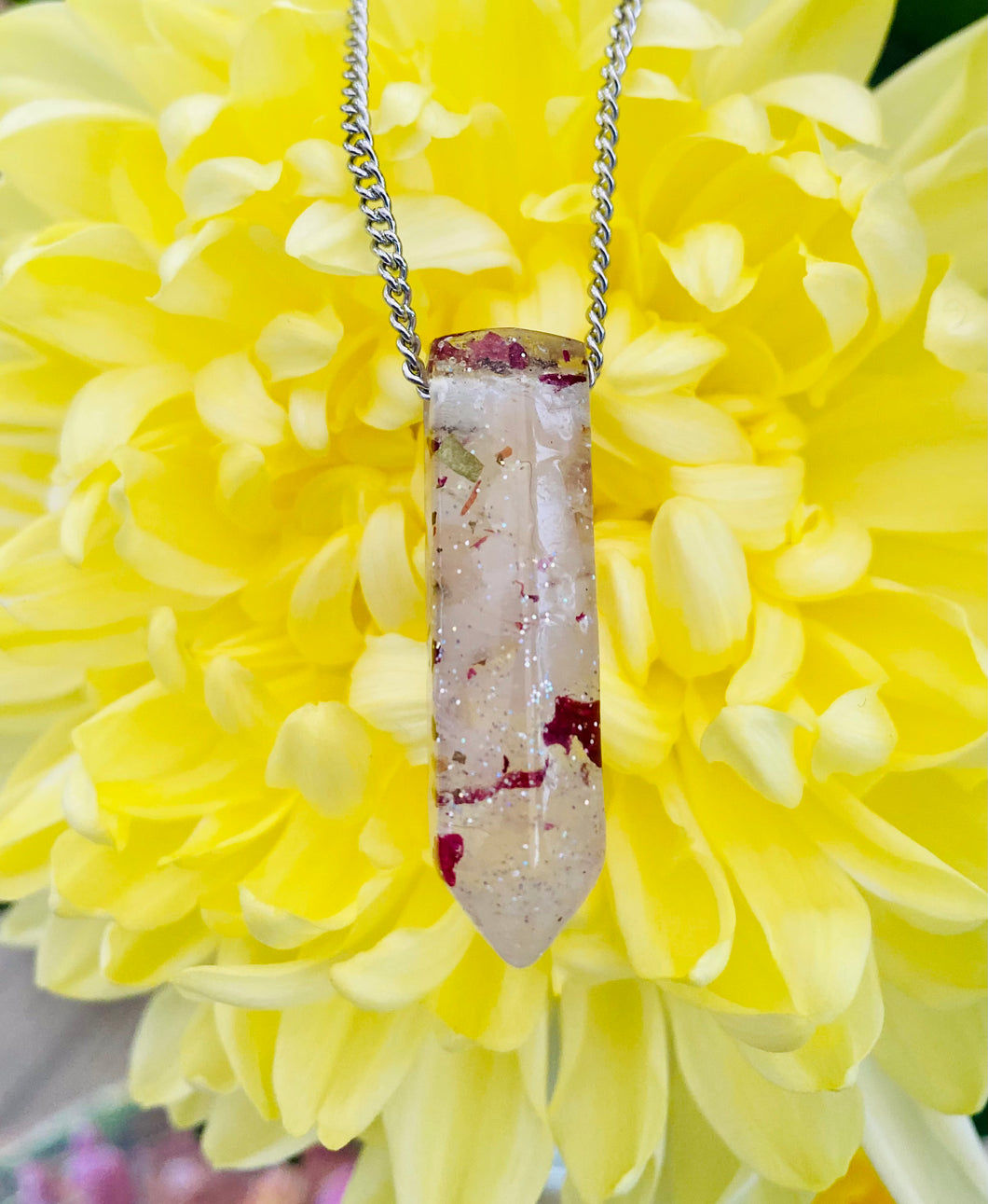 Rose Quartz and botanical point pendant