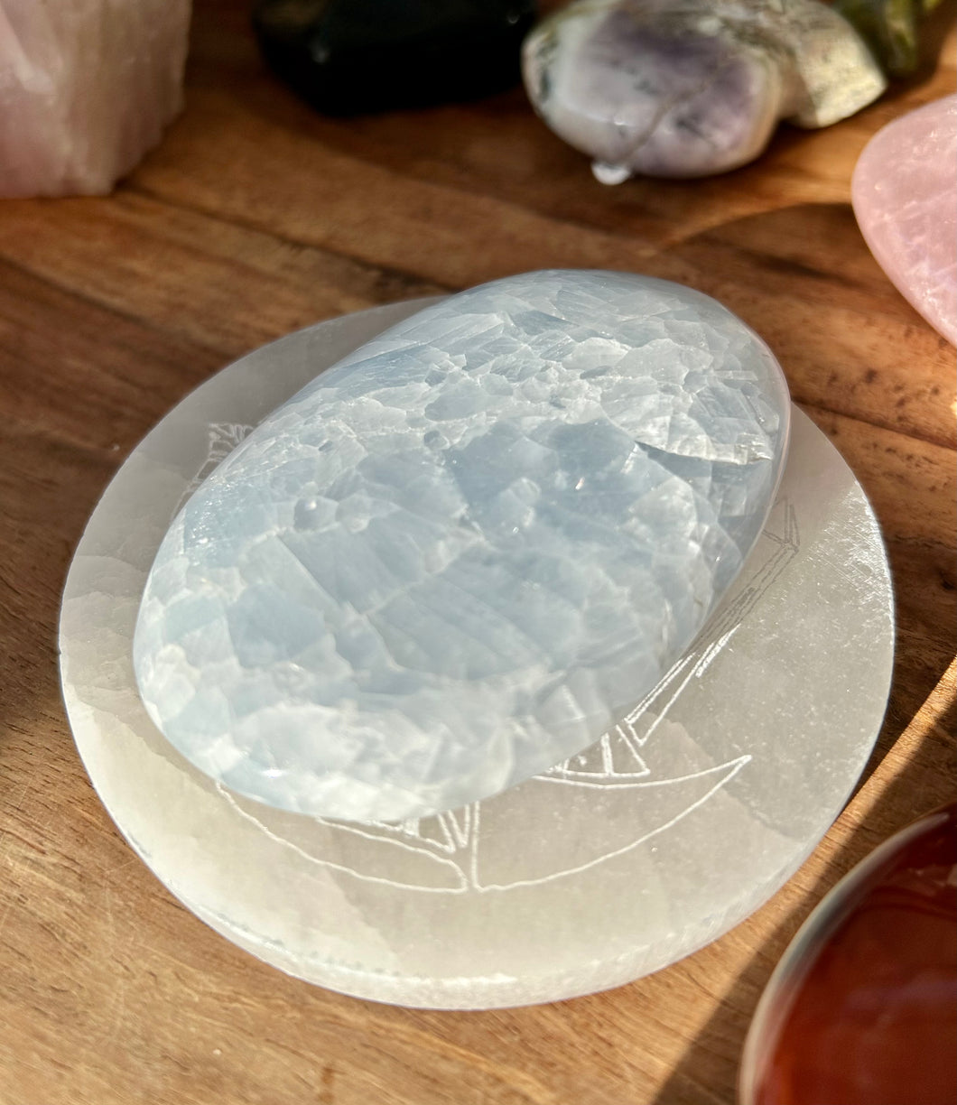 Large Blue Calcite palm stone