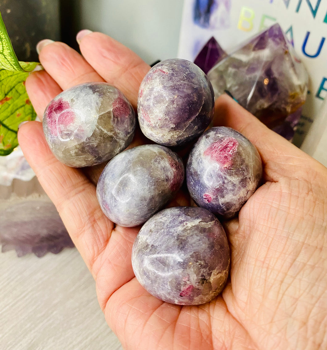 Pink Tourmaline and Lepidolite in Quartz stress balls