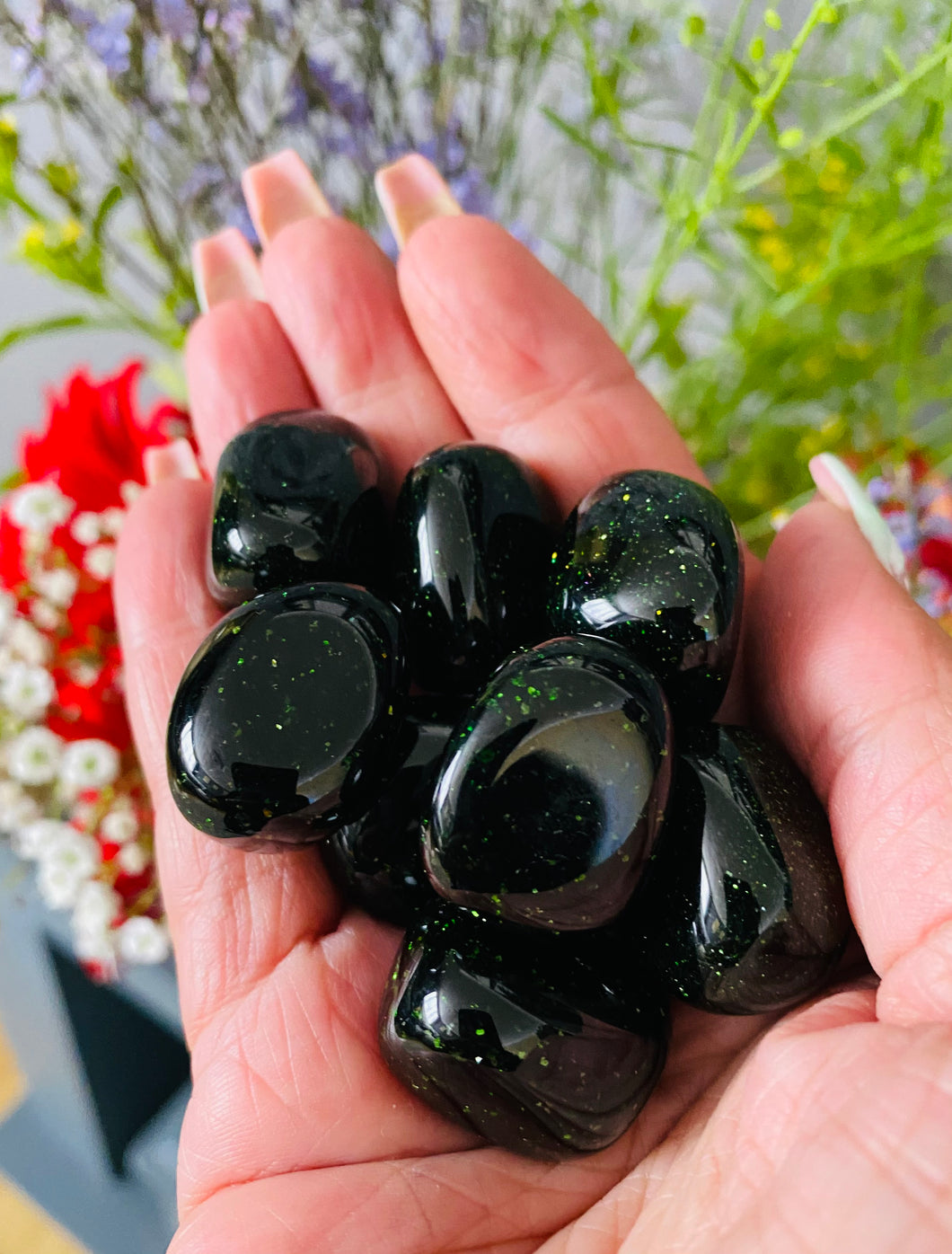 Green Goldstone tumbles