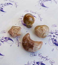 Load image into Gallery viewer, Mini flower agate moon,star,heart and mushroom carved crystal set
