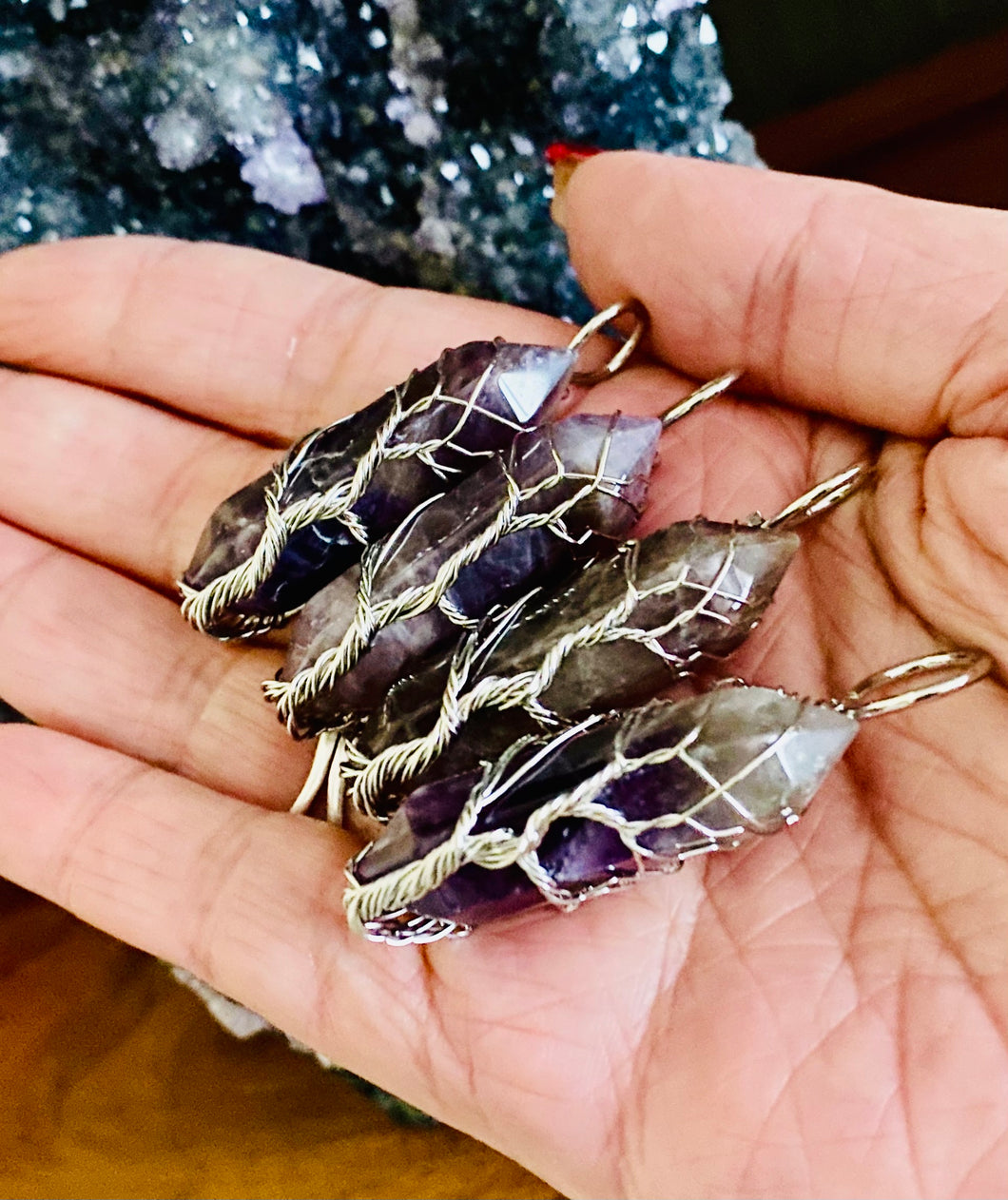 Amethyst wire wrapped tree of life pendants