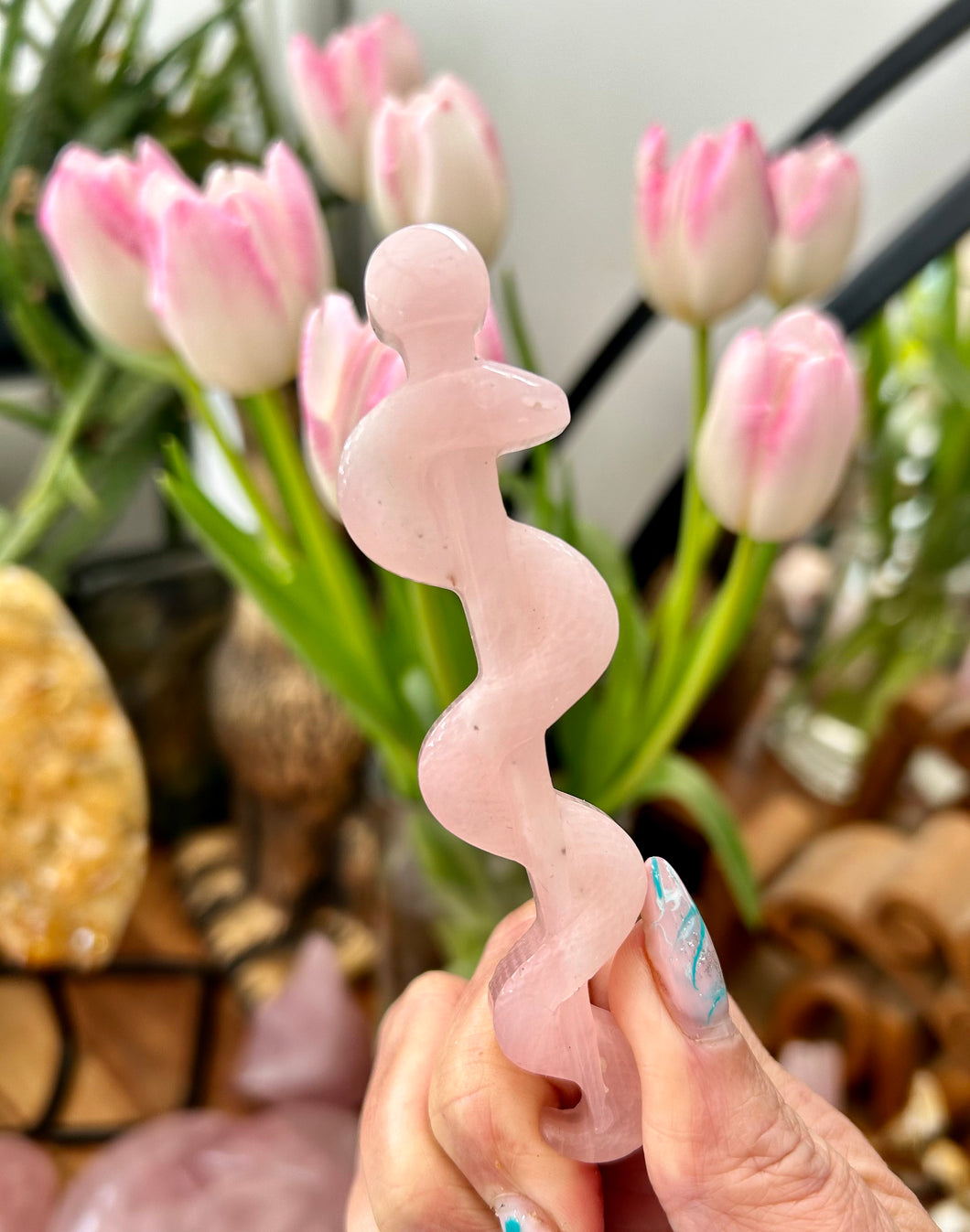 Rose Quartz serpent and sword